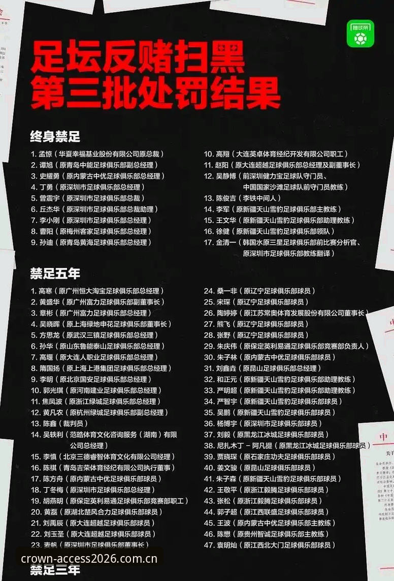 中国足协第三批禁足名单全解析：17人终身禁足，48人面临行业处罚